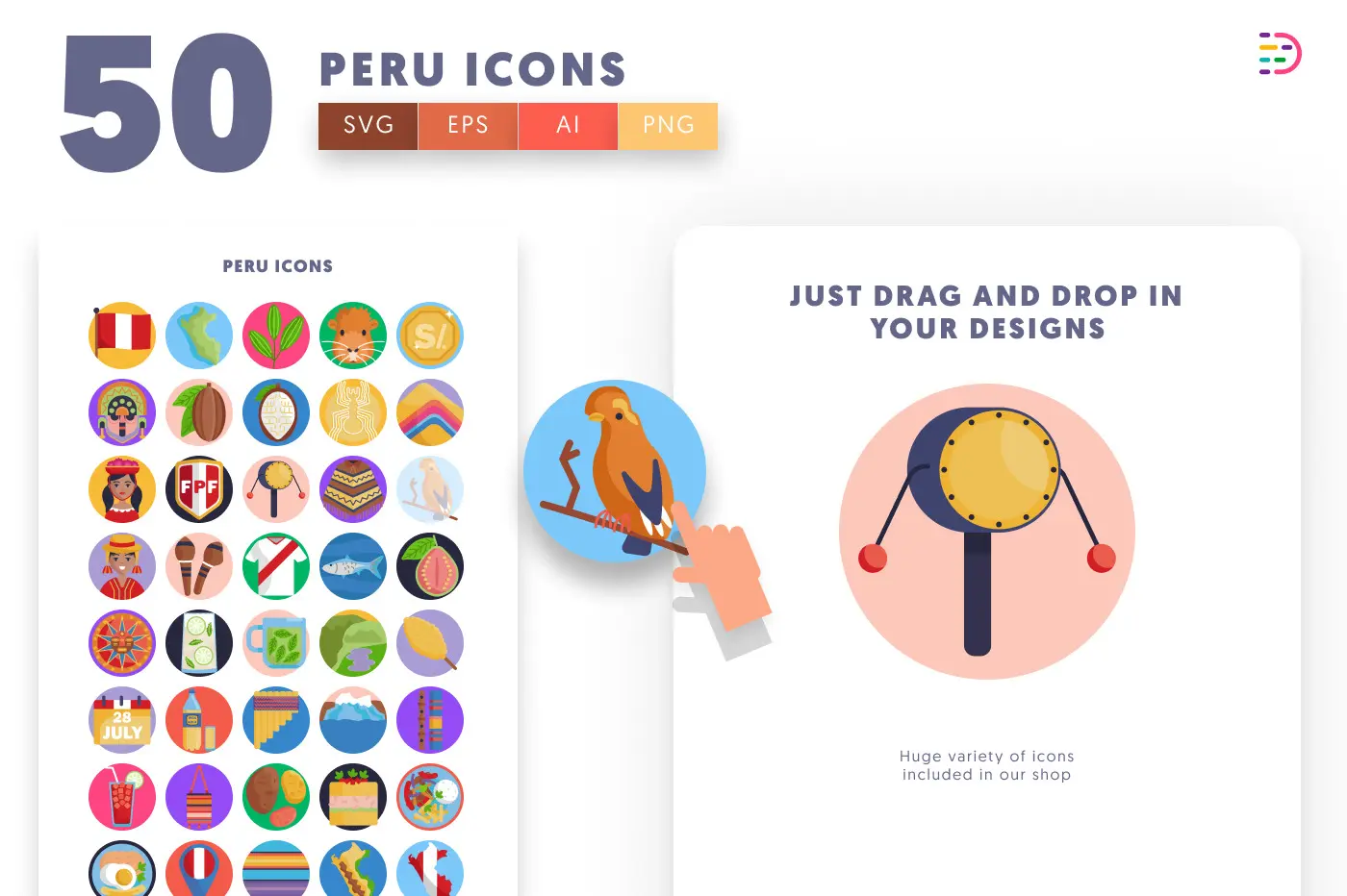 50 Peru Icons preview 1 – flat circle icons in PNG, SVG and EPS
