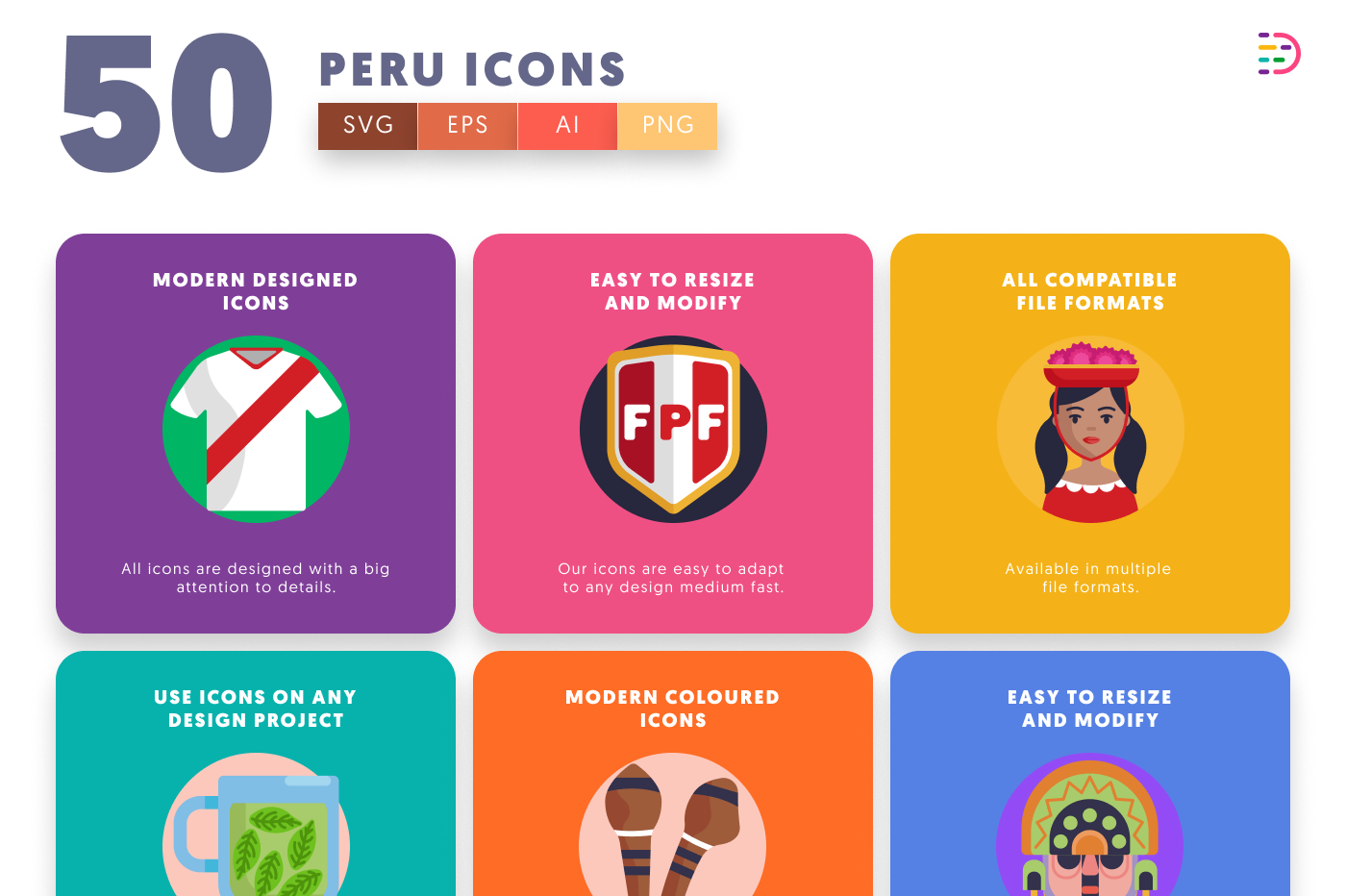 50 Peru Icons preview 5 – flat circle icons in PNG, SVG and EPS