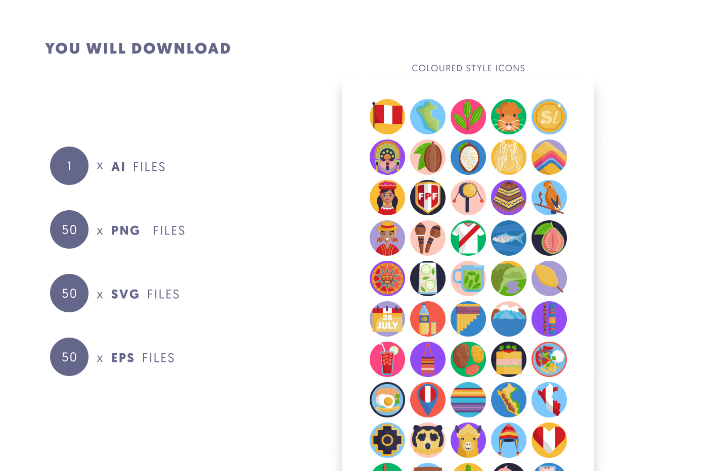50 Peru Icons preview 9 – flat circle icons in PNG, SVG and EPS