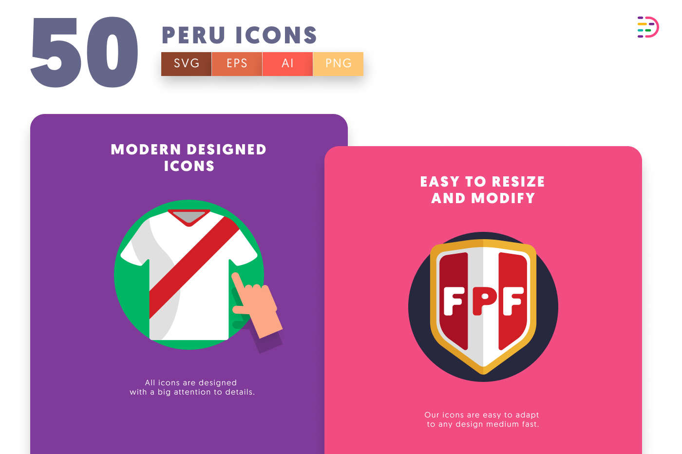 50 Peru Icons cover – flat circle icons in PNG, SVG and EPS