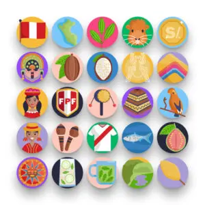 50 Peru Icons – set of colorful flat circle icons
