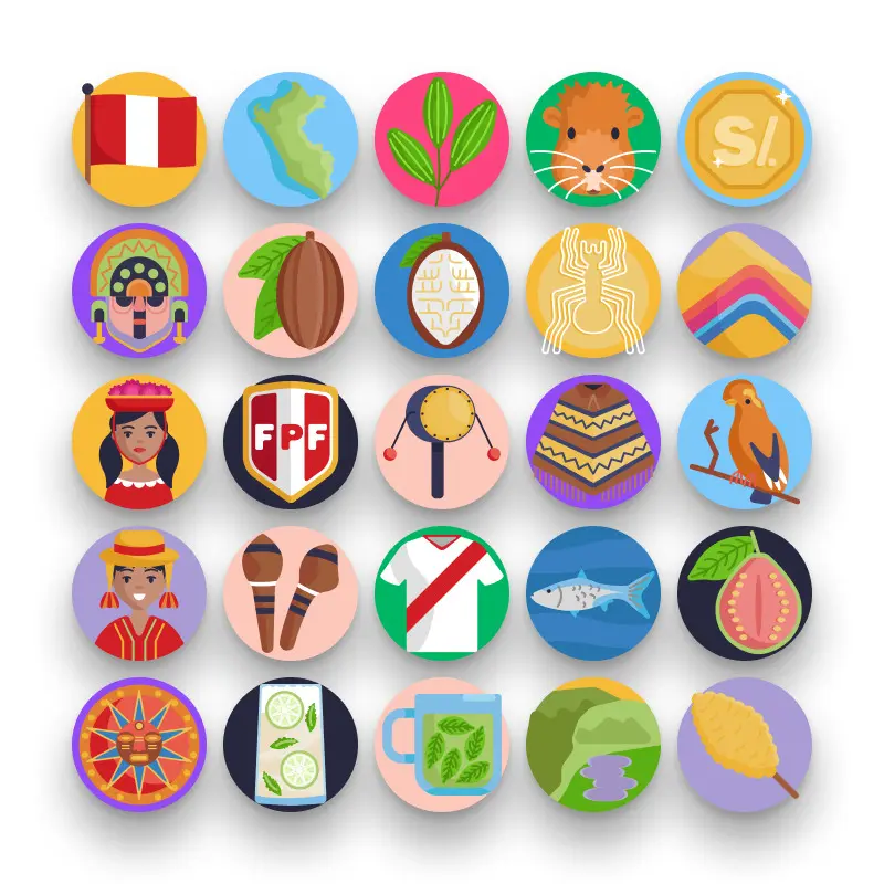 50 Peru Icons – set of colorful flat circle icons