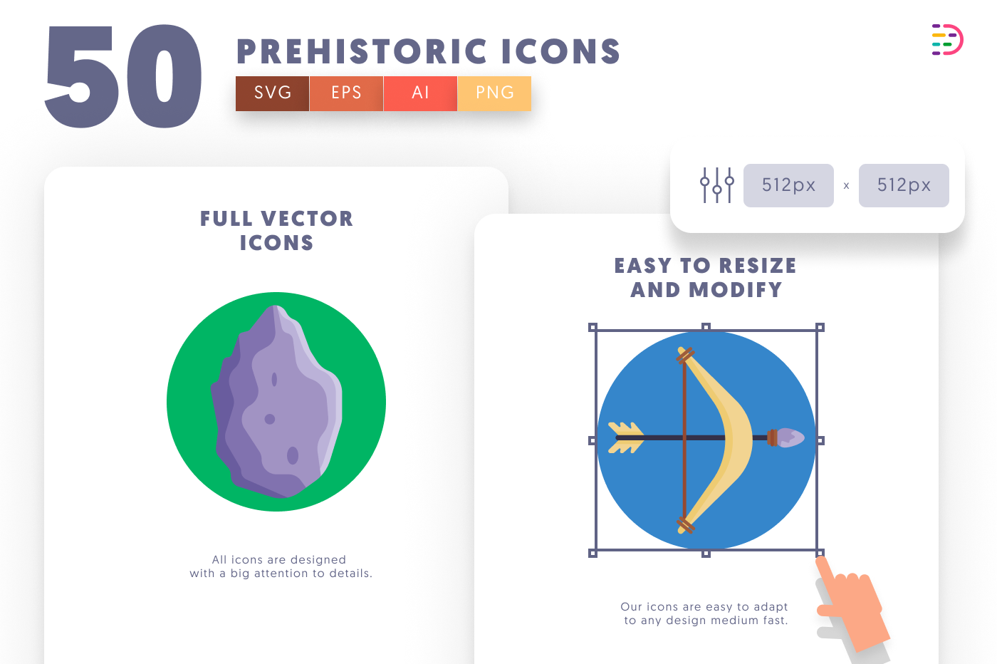 50 Prehistoric Icons preview 6 – flat circle icons in PNG, SVG and EPS