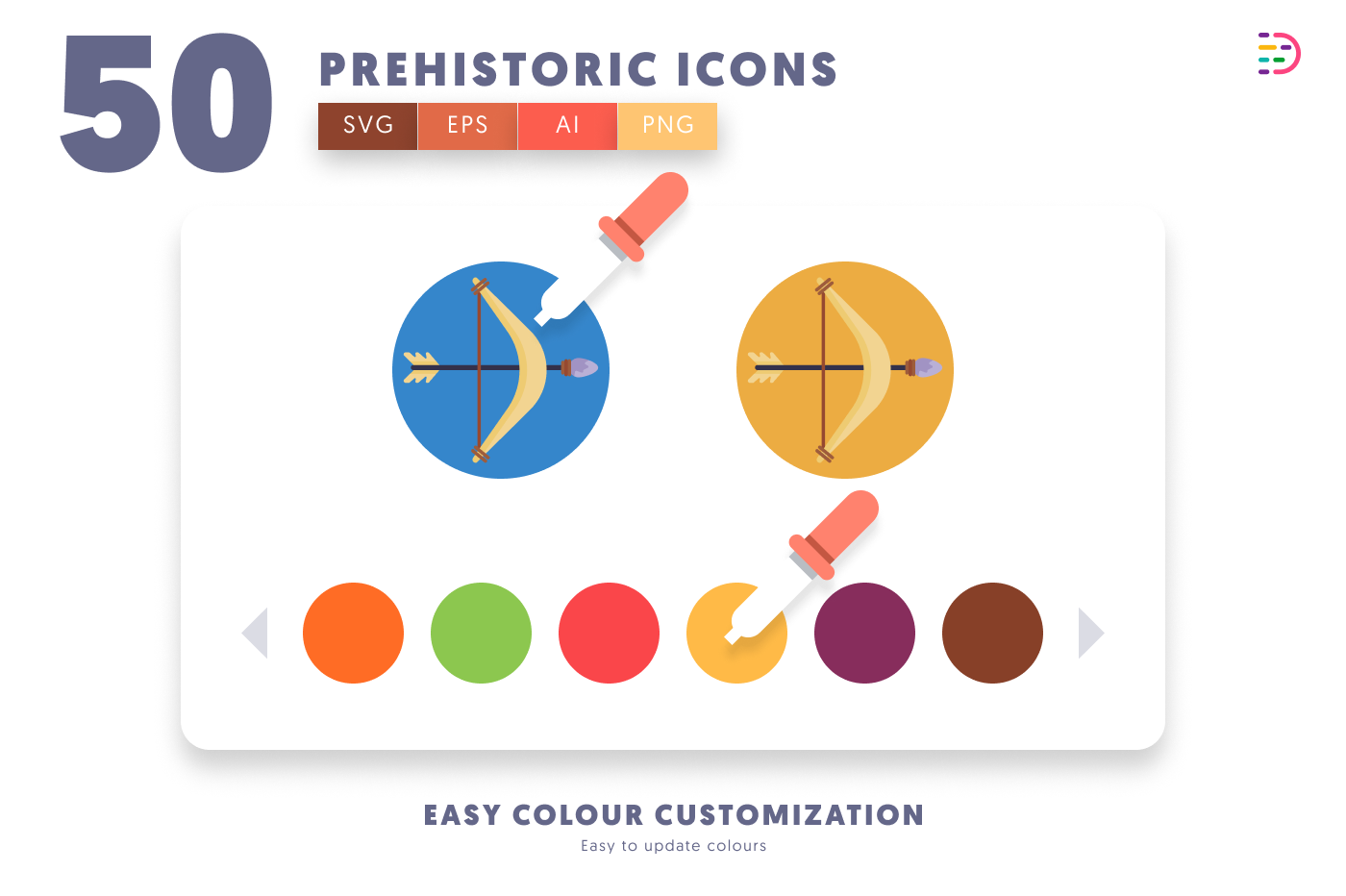 50 Prehistoric Icons preview 7 – flat circle icons in PNG, SVG and EPS