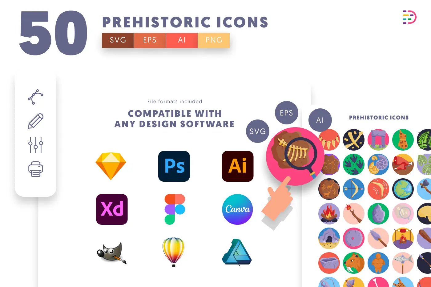 50 Prehistoric Icons preview 8 – flat circle icons in PNG, SVG and EPS