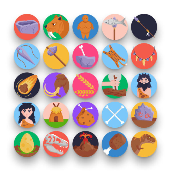 50 Prehistoric Icons - Ancient-Themed Vector Icon Set