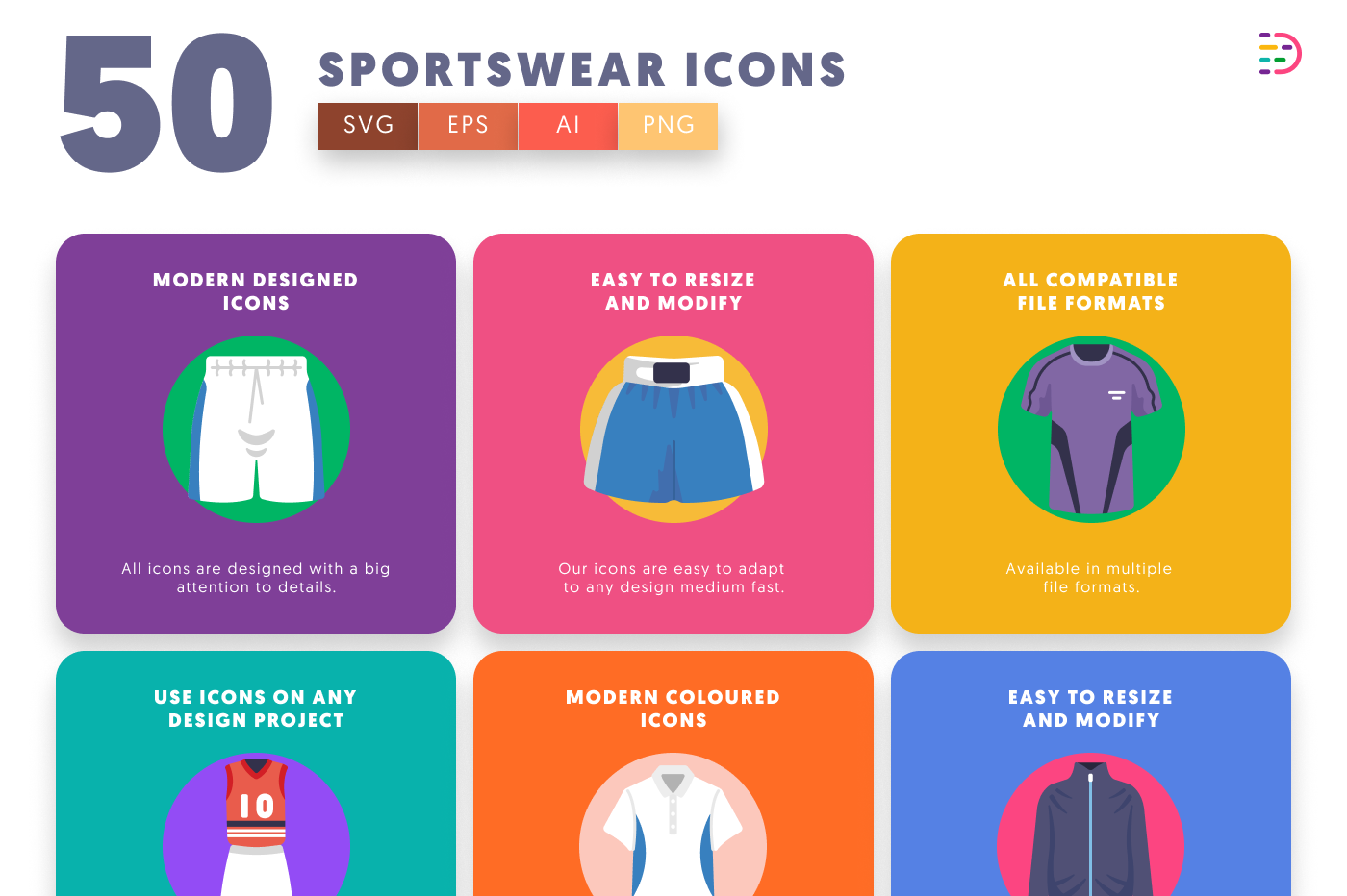 50 Sportswear Icons preview 5 – flat circle icons in PNG, SVG and EPS