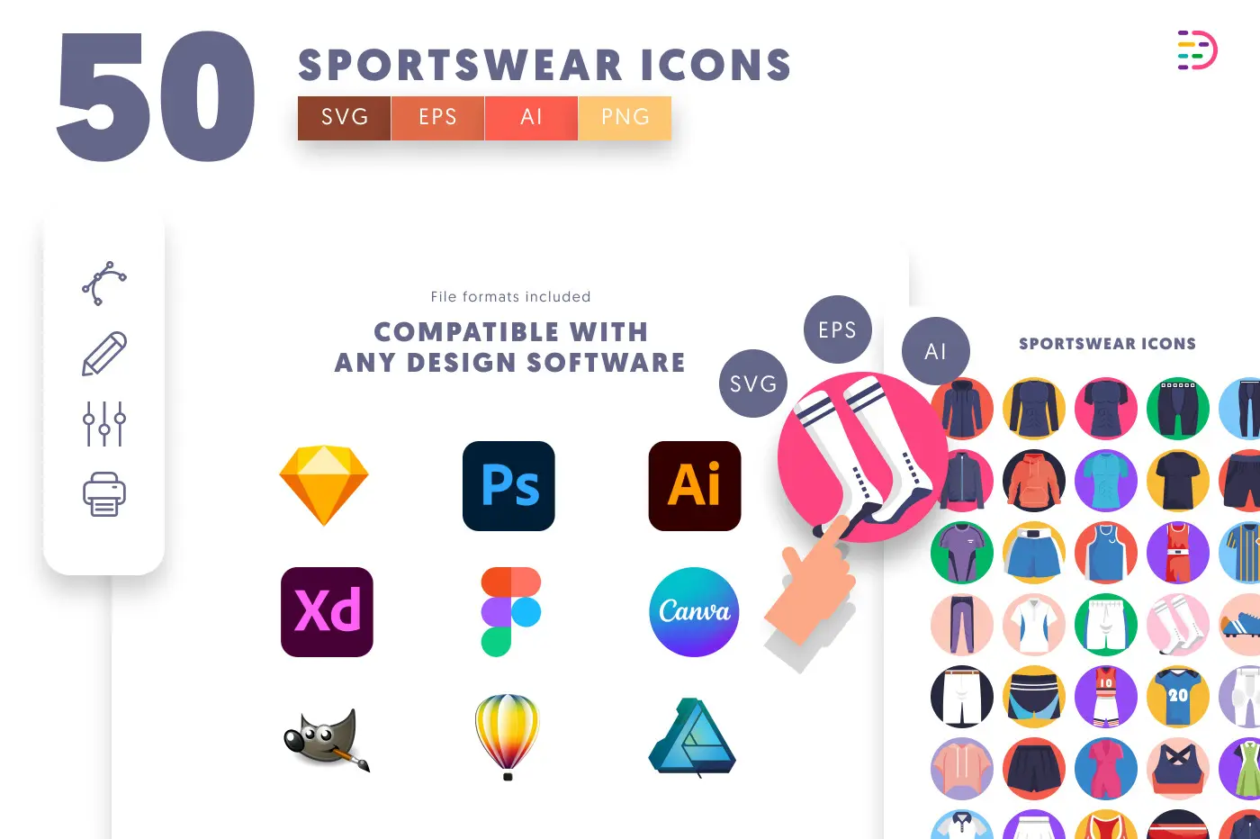 50 Sportswear Icons preview 8 – flat circle icons in PNG, SVG and EPS