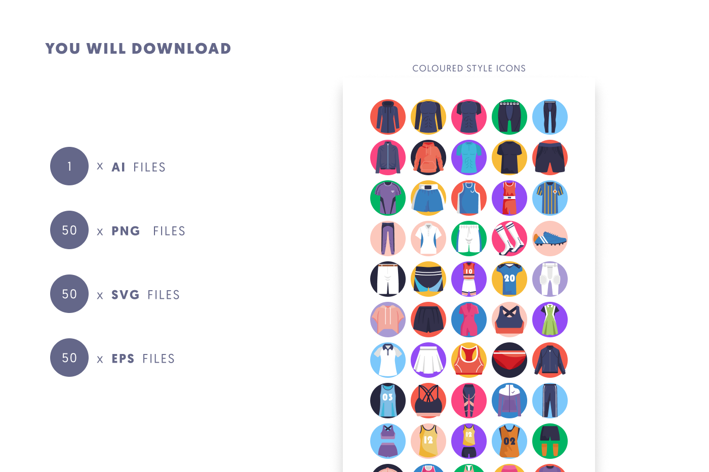 50 Sportswear Icons preview 9 – flat circle icons in PNG, SVG and EPS