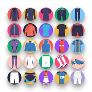 50 Sportswear Icons – set of colorful flat circle icons
