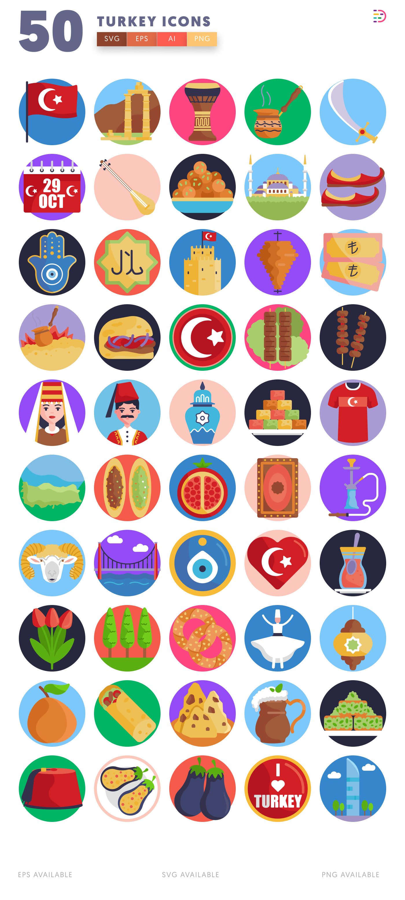 50 Turkey Icons – all icons in the set