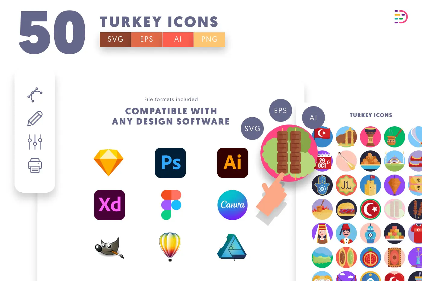 50 Turkey Icons preview 8 – flat circle icons in PNG, SVG and EPS