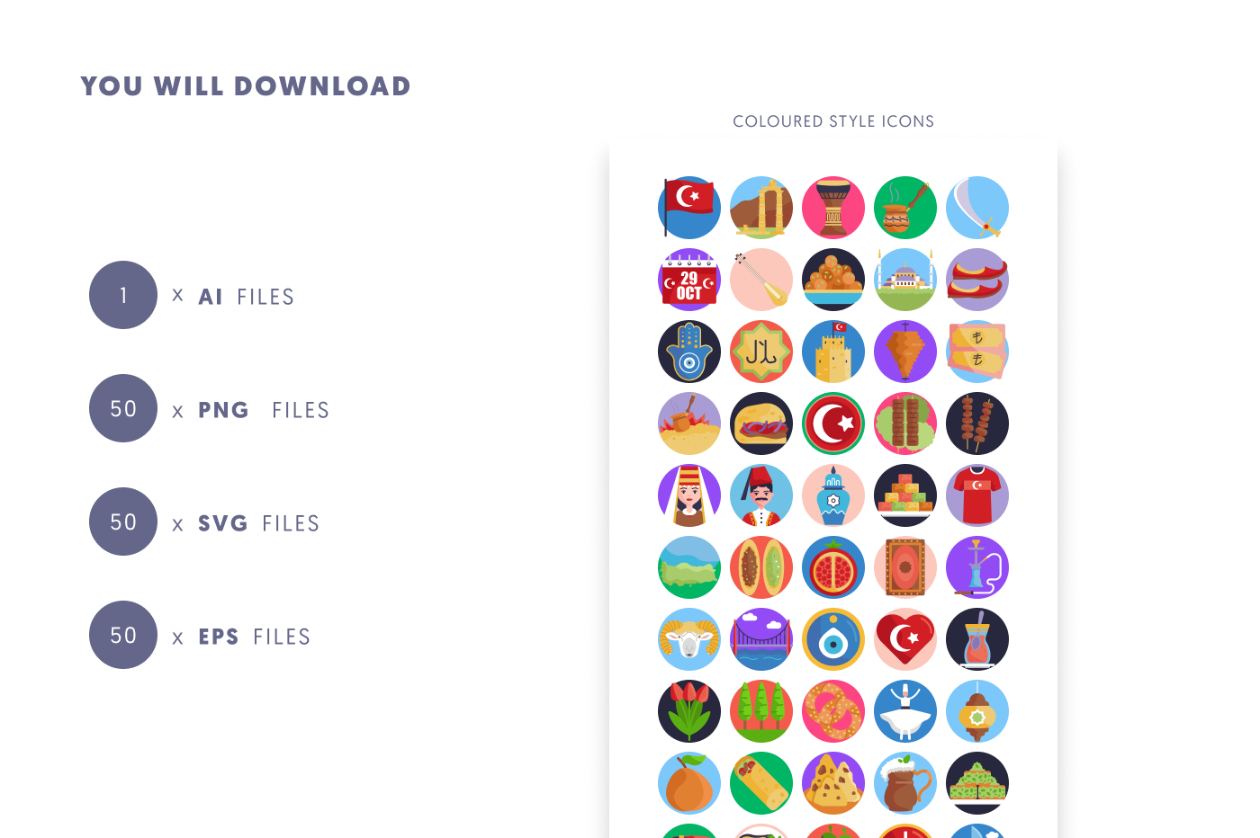 50 Turkey Icons preview 9 – flat circle icons in PNG, SVG and EPS