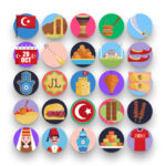 50 Turkey Icons – set of colorful flat circle icons