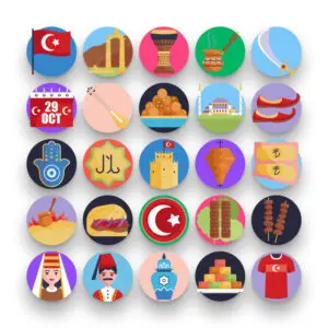 50 Turkey Icons – set of colorful flat circle icons