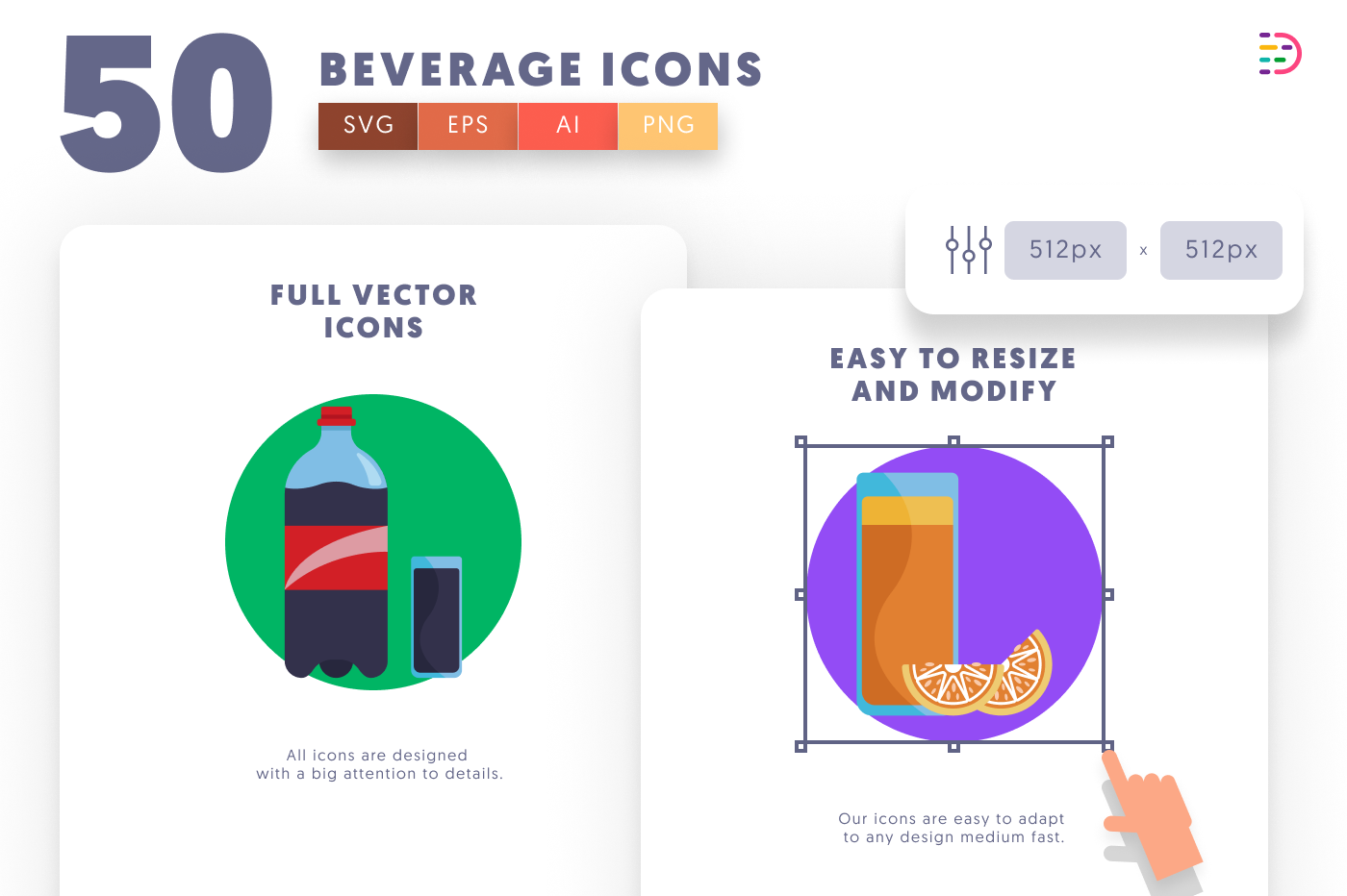 50 Beverage Icons preview 6 – flat circle icons in PNG, SVG and EPS