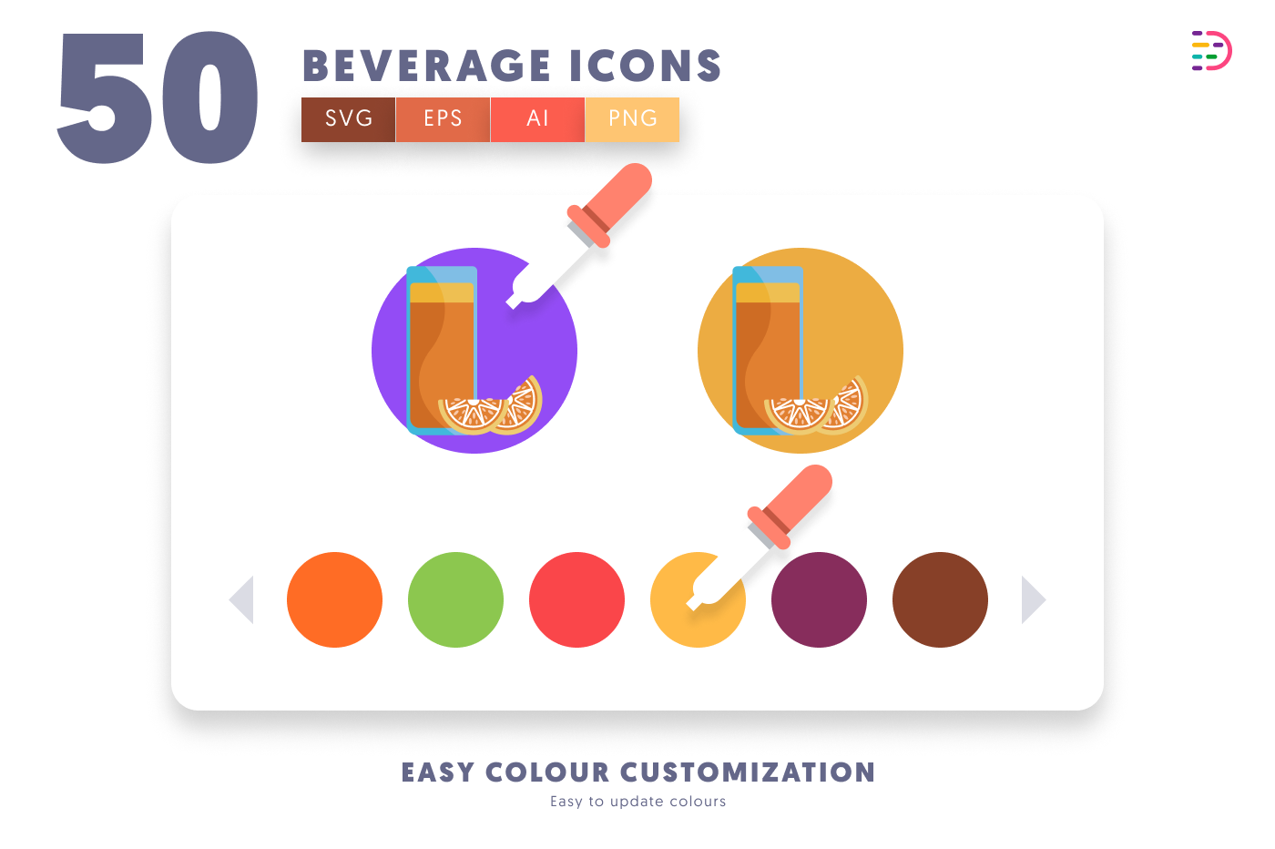 50 Beverage Icons preview 7 – flat circle icons in PNG, SVG and EPS