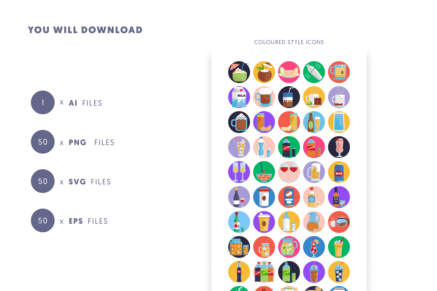 50 Beverage Icons preview 9 – flat circle icons in PNG, SVG and EPS