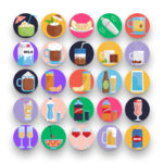 50 Beverage Icons – set of colorful flat circle icons