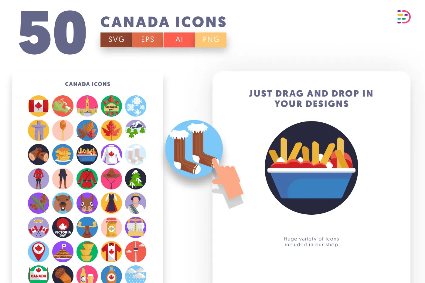 50 Canada Icons preview 1 – flat circle icons in PNG, SVG and EPS