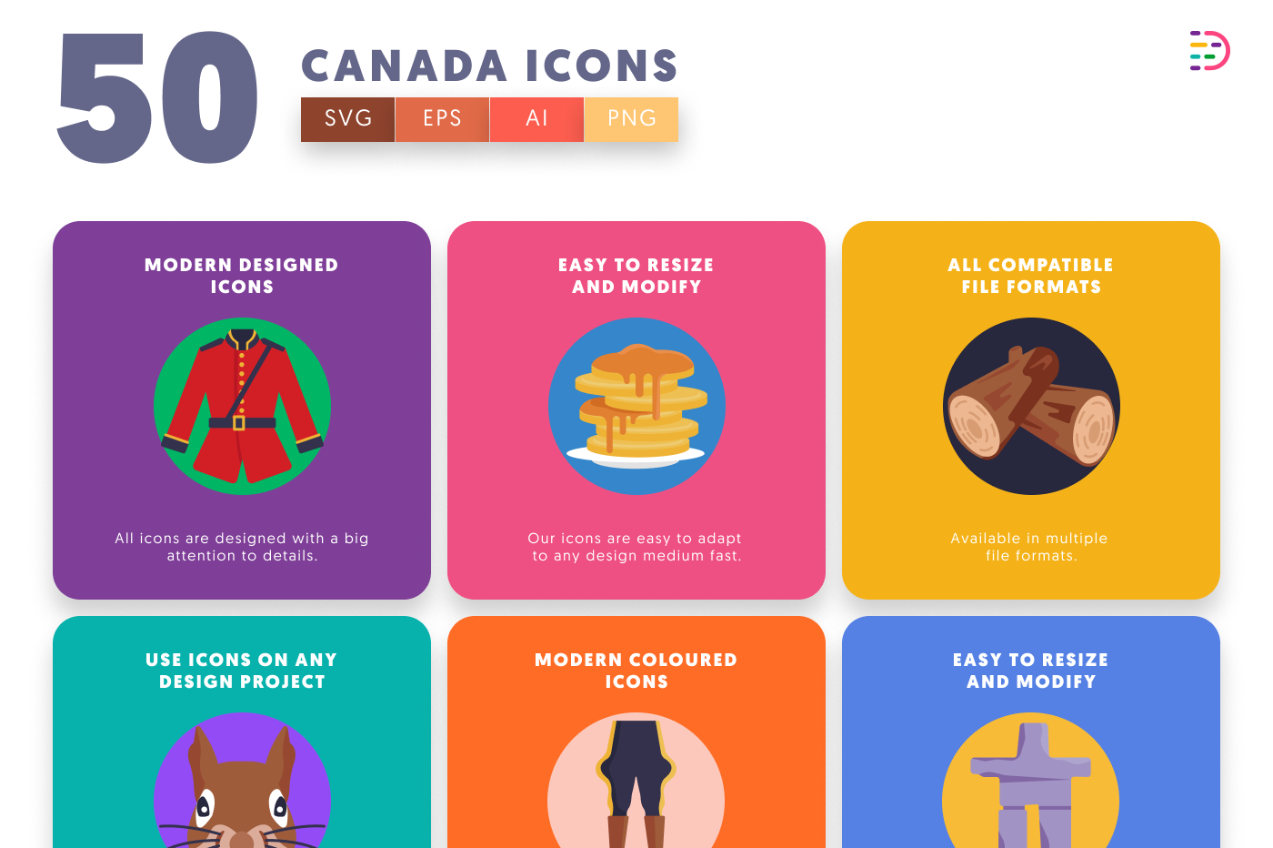 50 Canada Icons preview 5 – flat circle icons in PNG, SVG and EPS