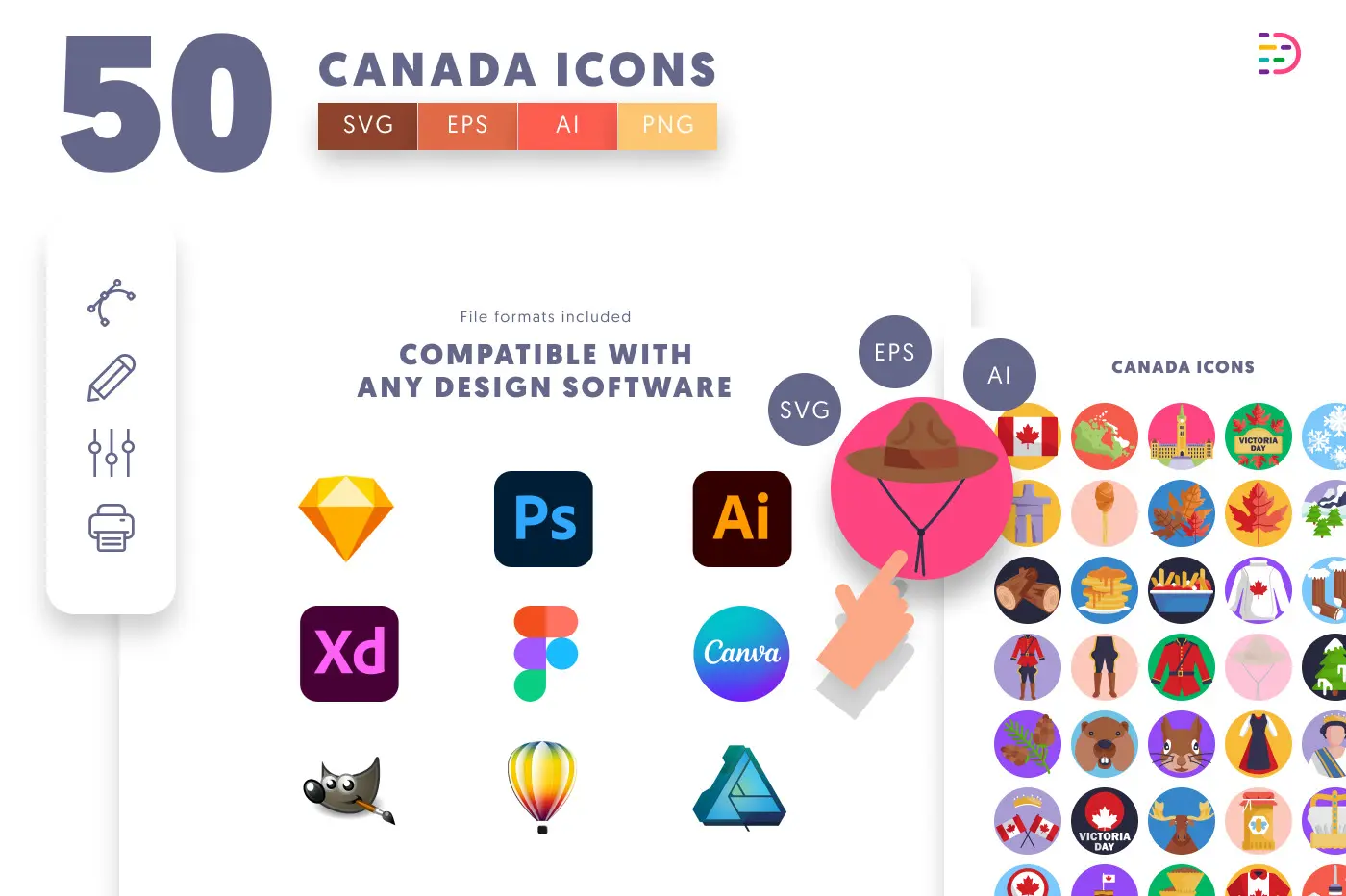 50 Canada Icons preview 8 – flat circle icons in PNG, SVG and EPS