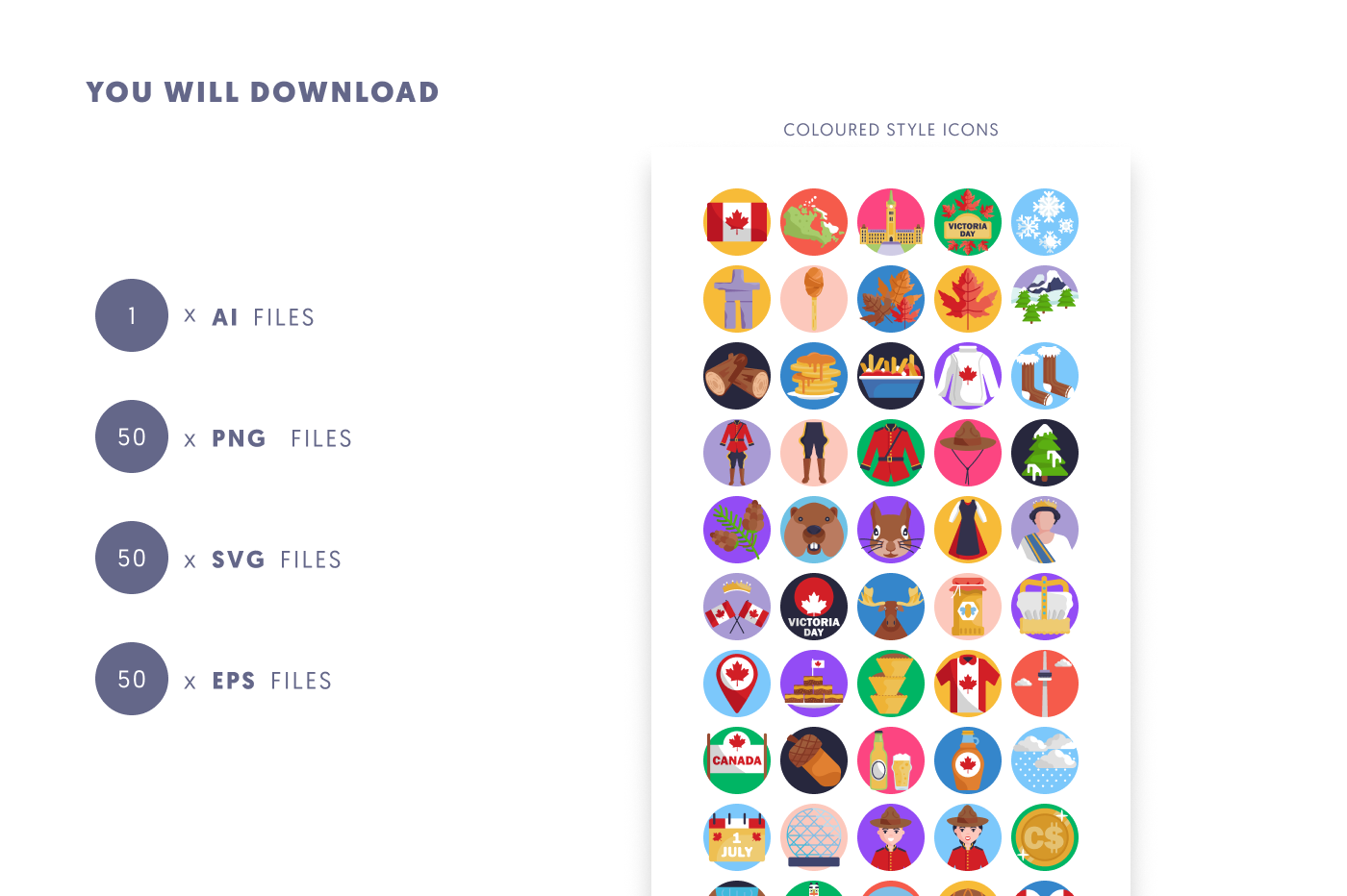 50 Canada Icons preview 9 – flat circle icons in PNG, SVG and EPS