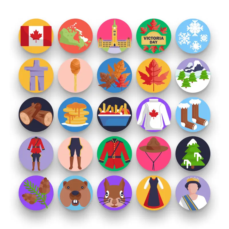 50 Canada Icons – set of colorful flat circle icons