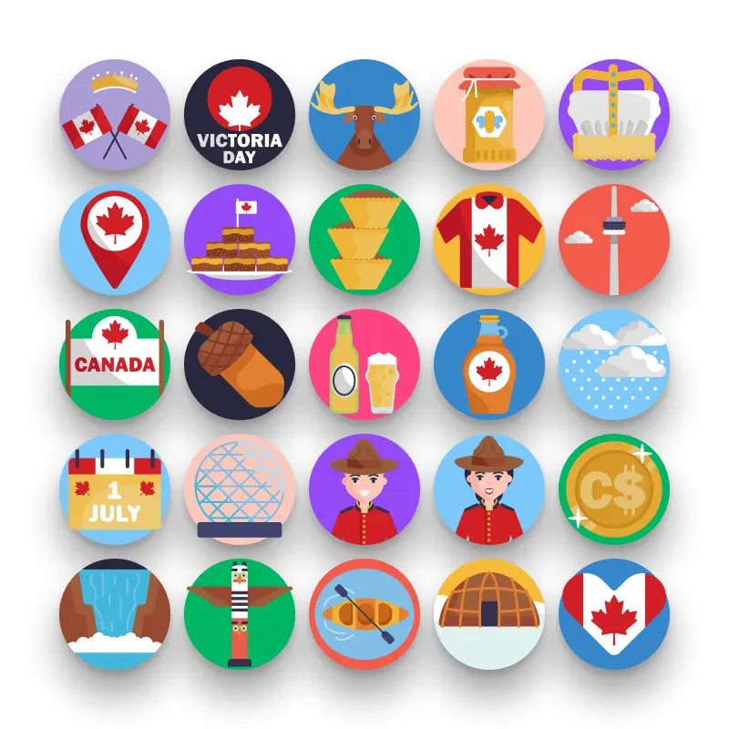 50 Canada Icons – set of colorful flat circle icons