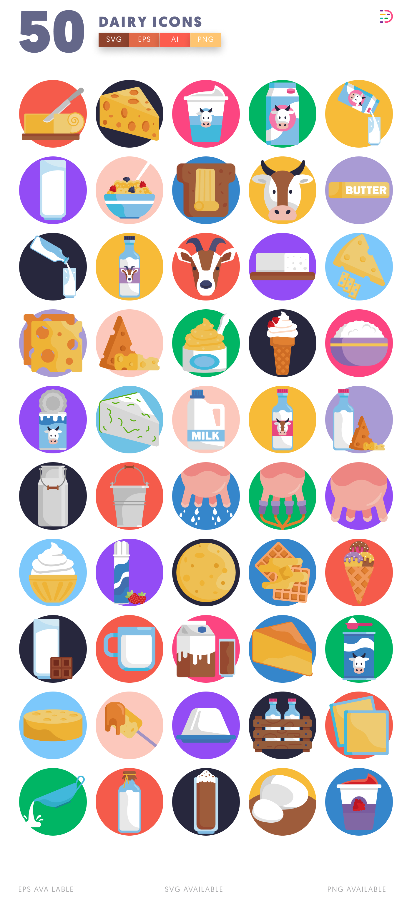 50 Dairy Icons – all icons in the set