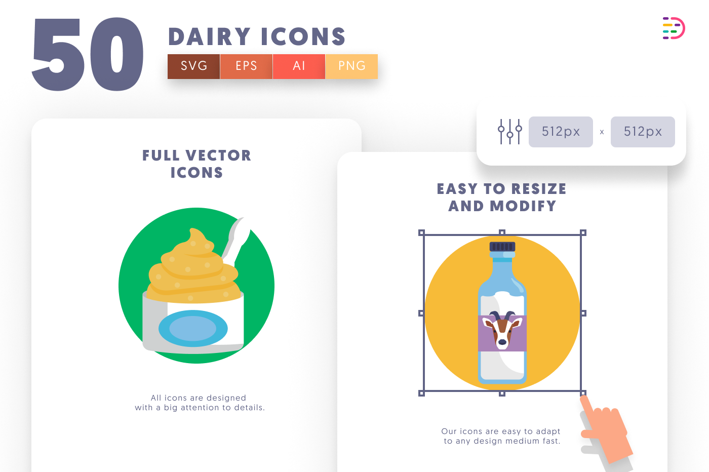 50 Dairy Icons preview 6 – flat circle icons in PNG, SVG and EPS