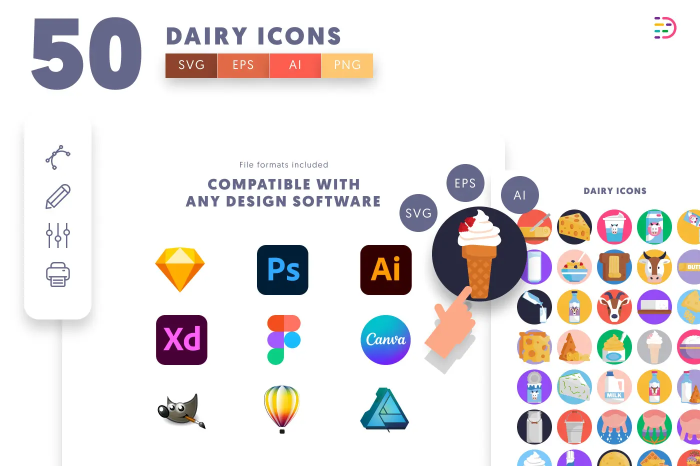 50 Dairy Icons preview 8 – flat circle icons in PNG, SVG and EPS