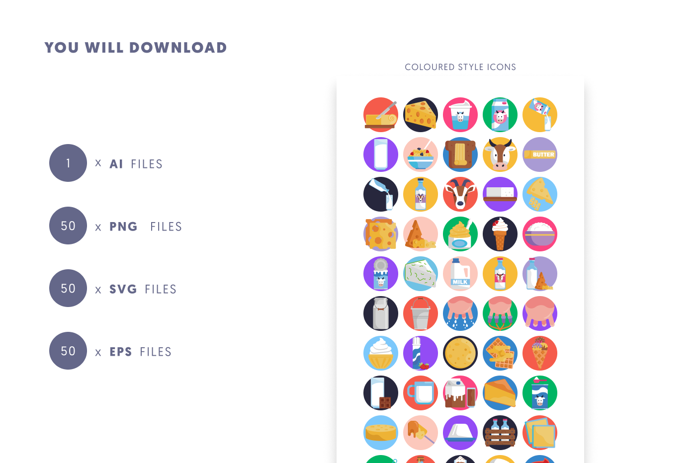 50 Dairy Icons preview 9 – flat circle icons in PNG, SVG and EPS