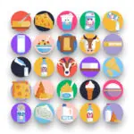 50 Dairy Icons – set of colorful flat circle icons