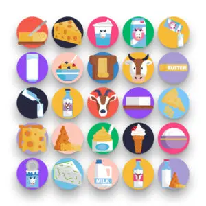 50 Dairy Icons – set of colorful flat circle icons