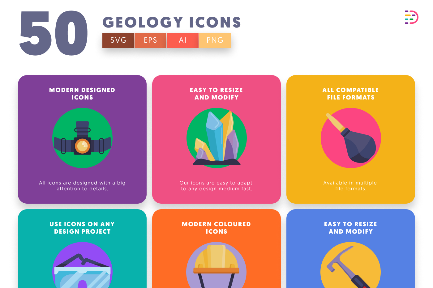 50 Geology Icons preview 5 – flat circle icons in PNG, SVG and EPS