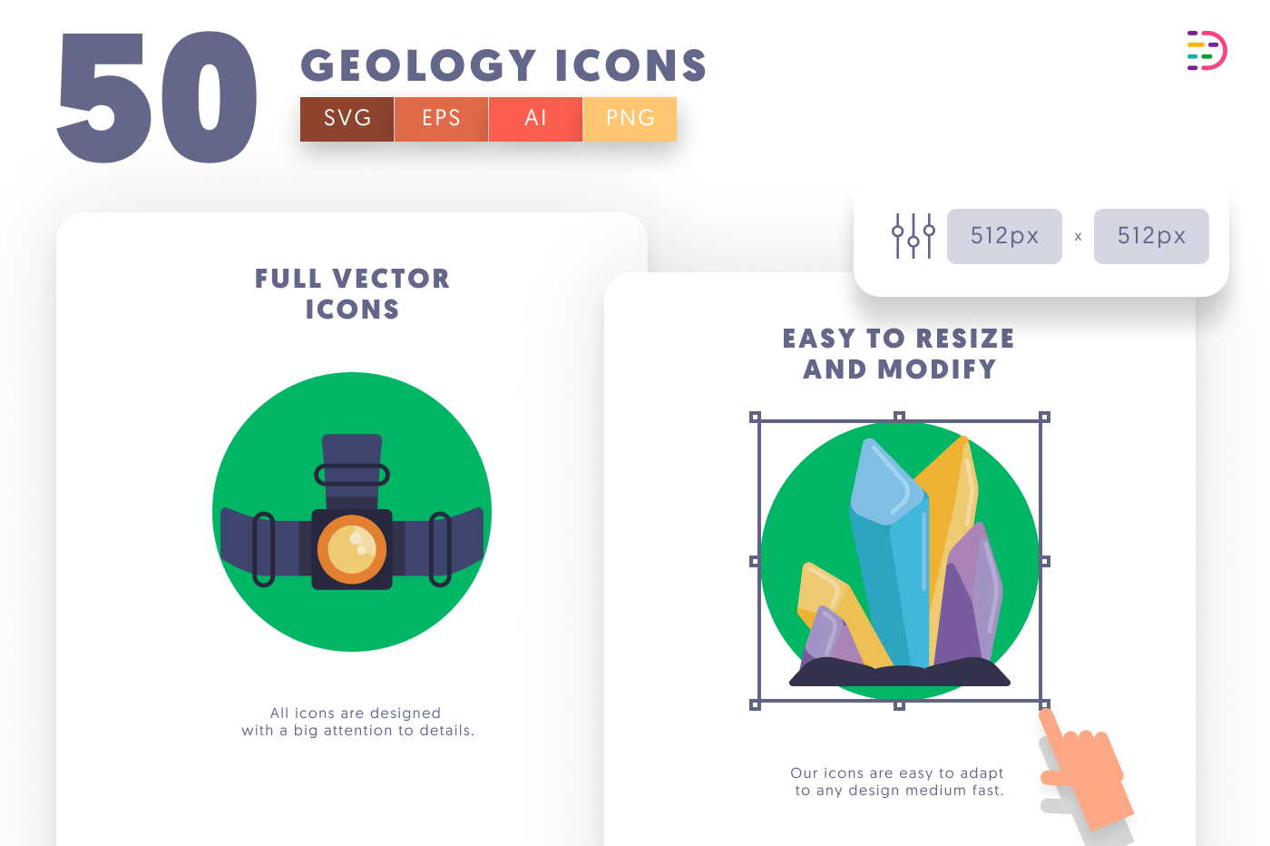 50 Geology Icons preview 6 – flat circle icons in PNG, SVG and EPS