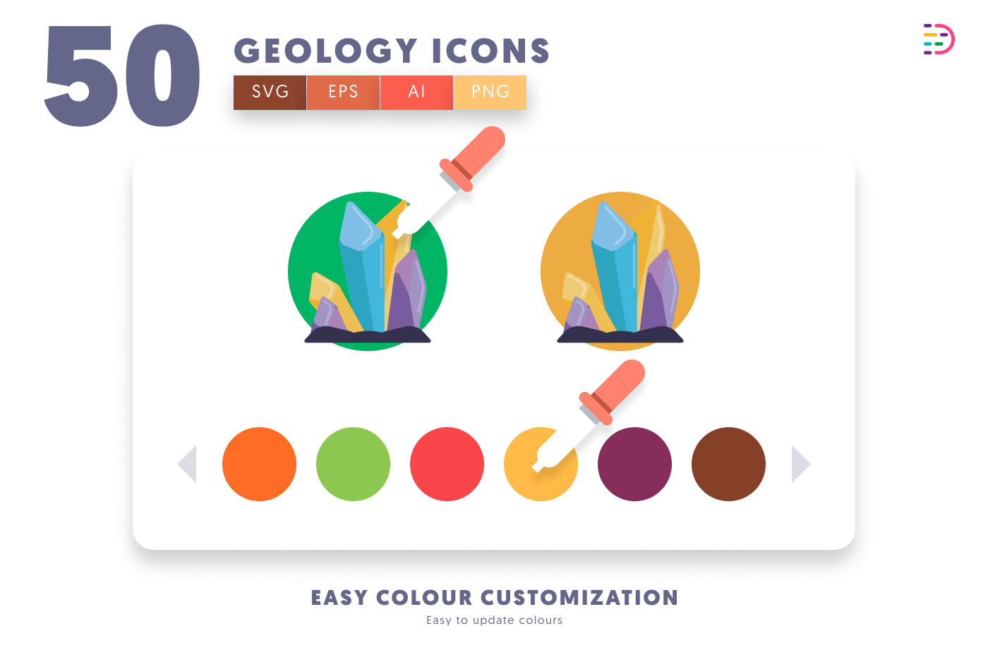 50 Geology Icons preview 7 – flat circle icons in PNG, SVG and EPS