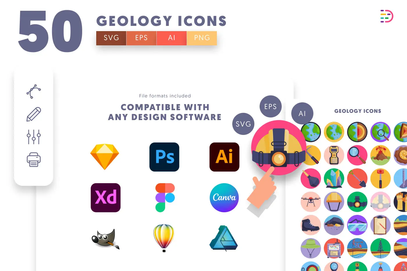 50 Geology Icons preview 8 – flat circle icons in PNG, SVG and EPS
