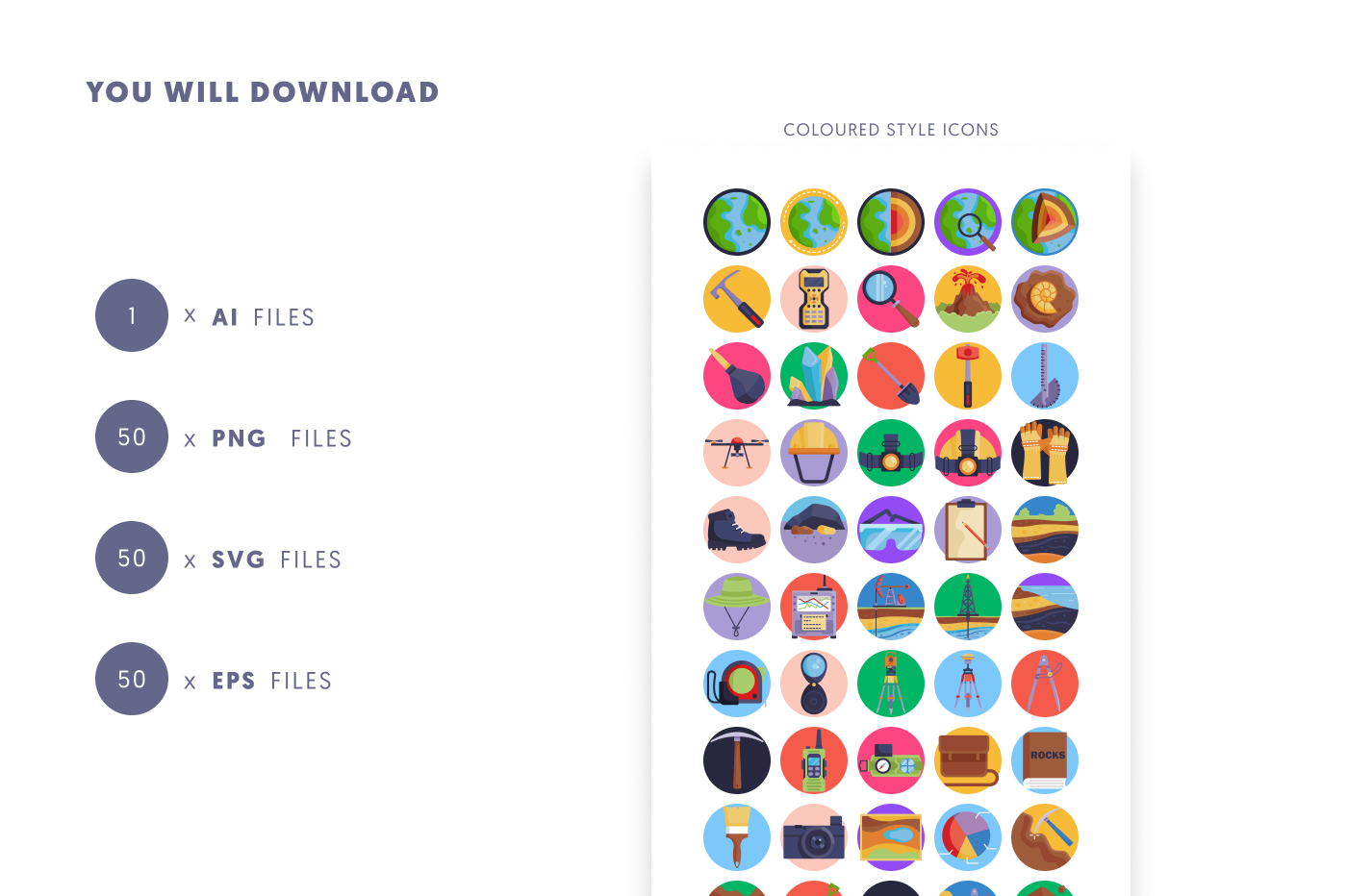50 Geology Icons preview 9 – flat circle icons in PNG, SVG and EPS