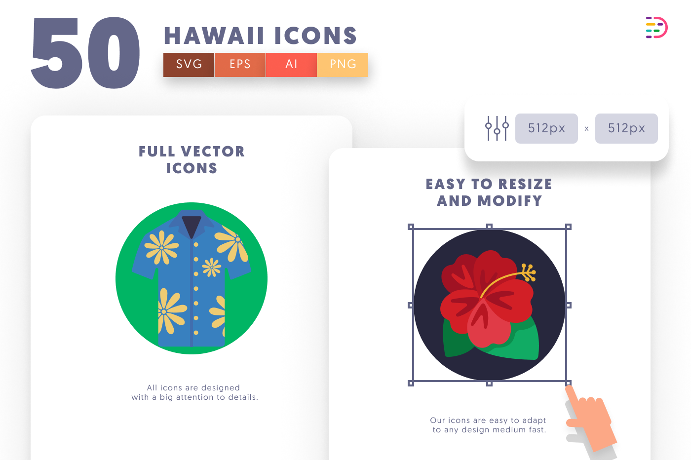 50 Hawaii Icons preview 6 – flat circle icons in PNG, SVG and EPS