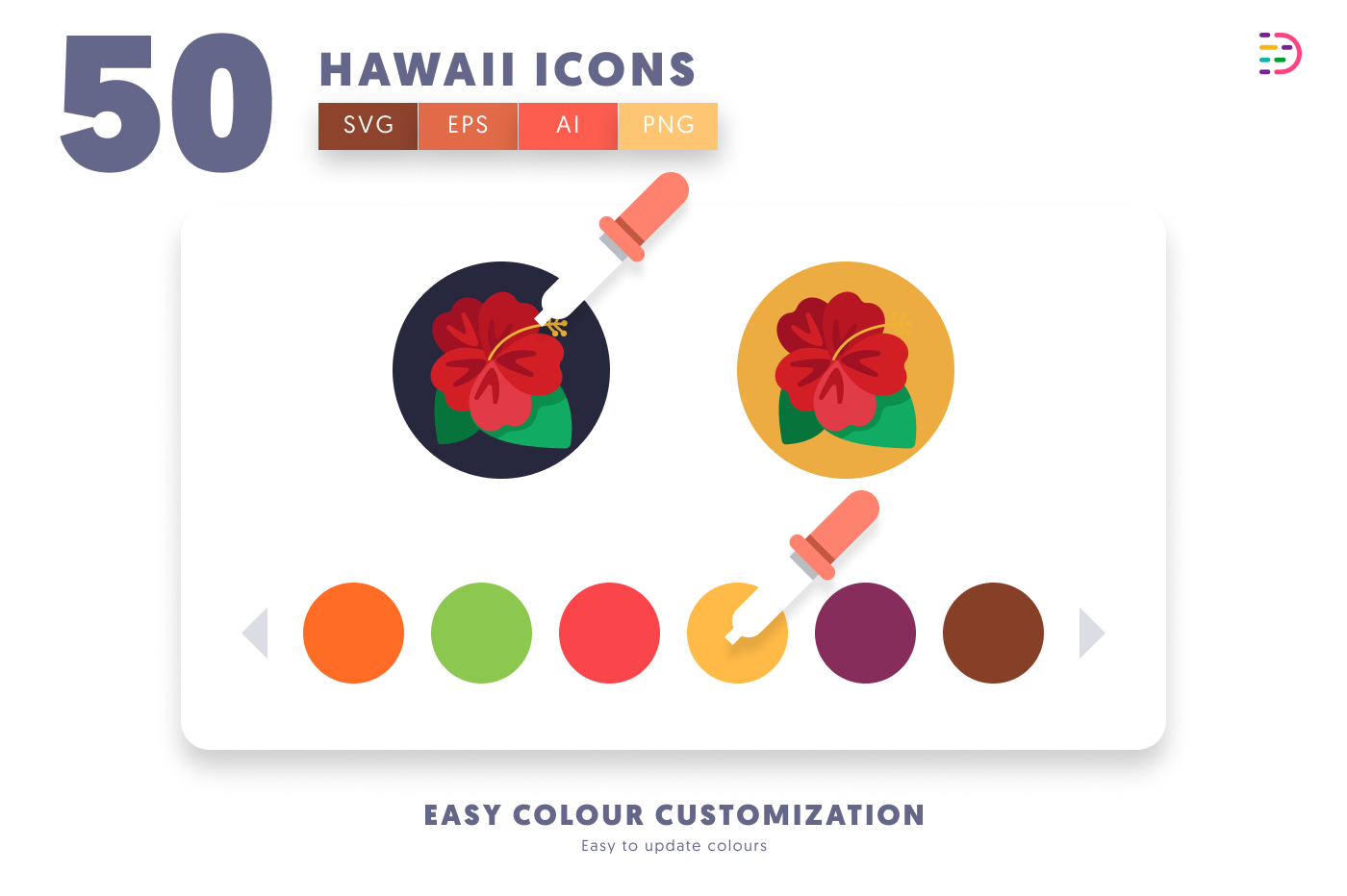 50 Hawaii Icons preview 7 – flat circle icons in PNG, SVG and EPS