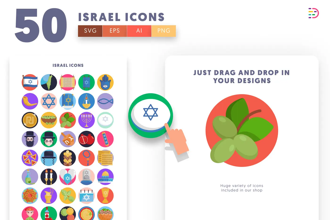 50 Israel Icons preview 1 – flat circle icons in PNG, SVG and EPS