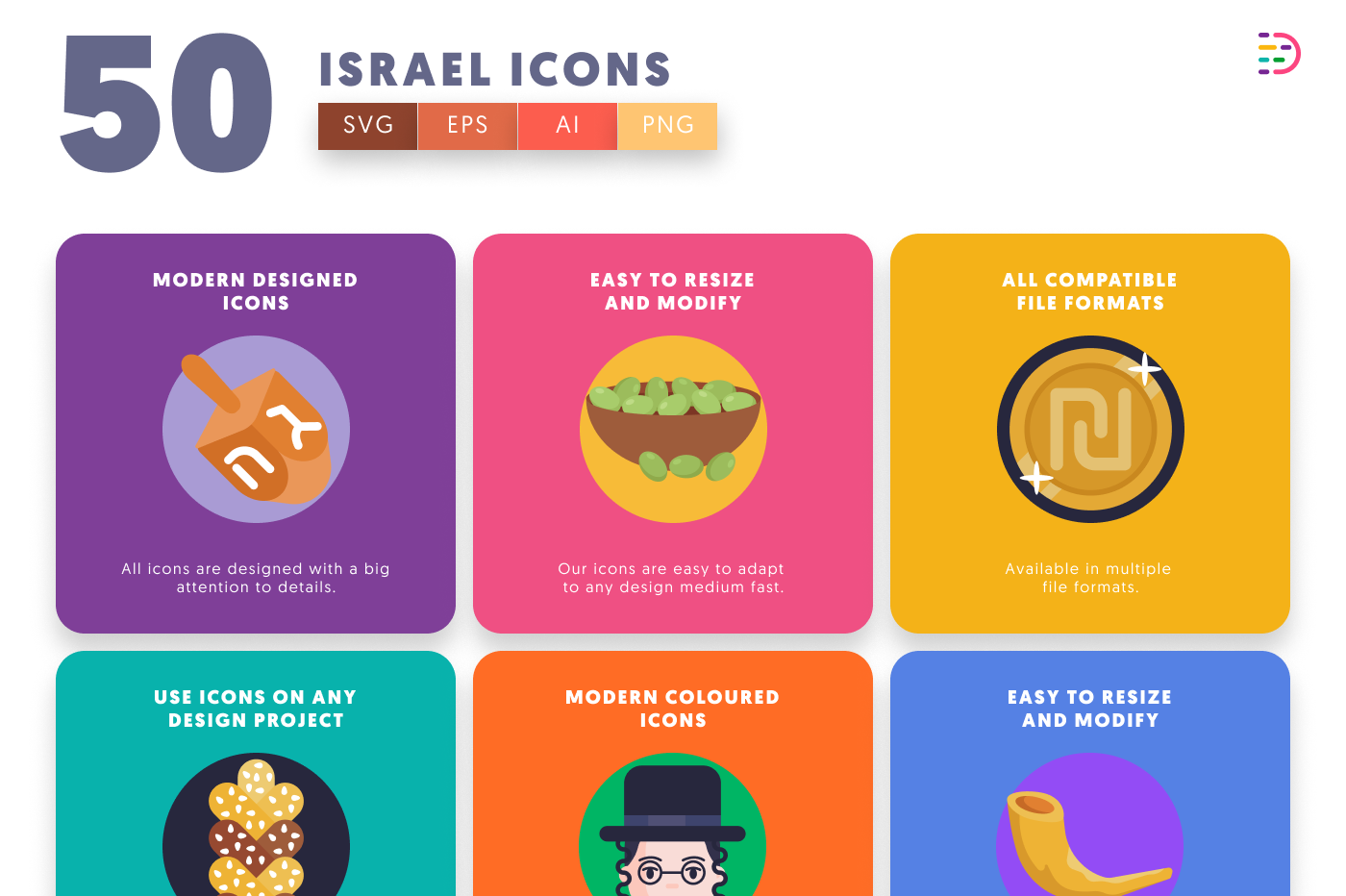 50 Israel Icons preview 5 – flat circle icons in PNG, SVG and EPS
