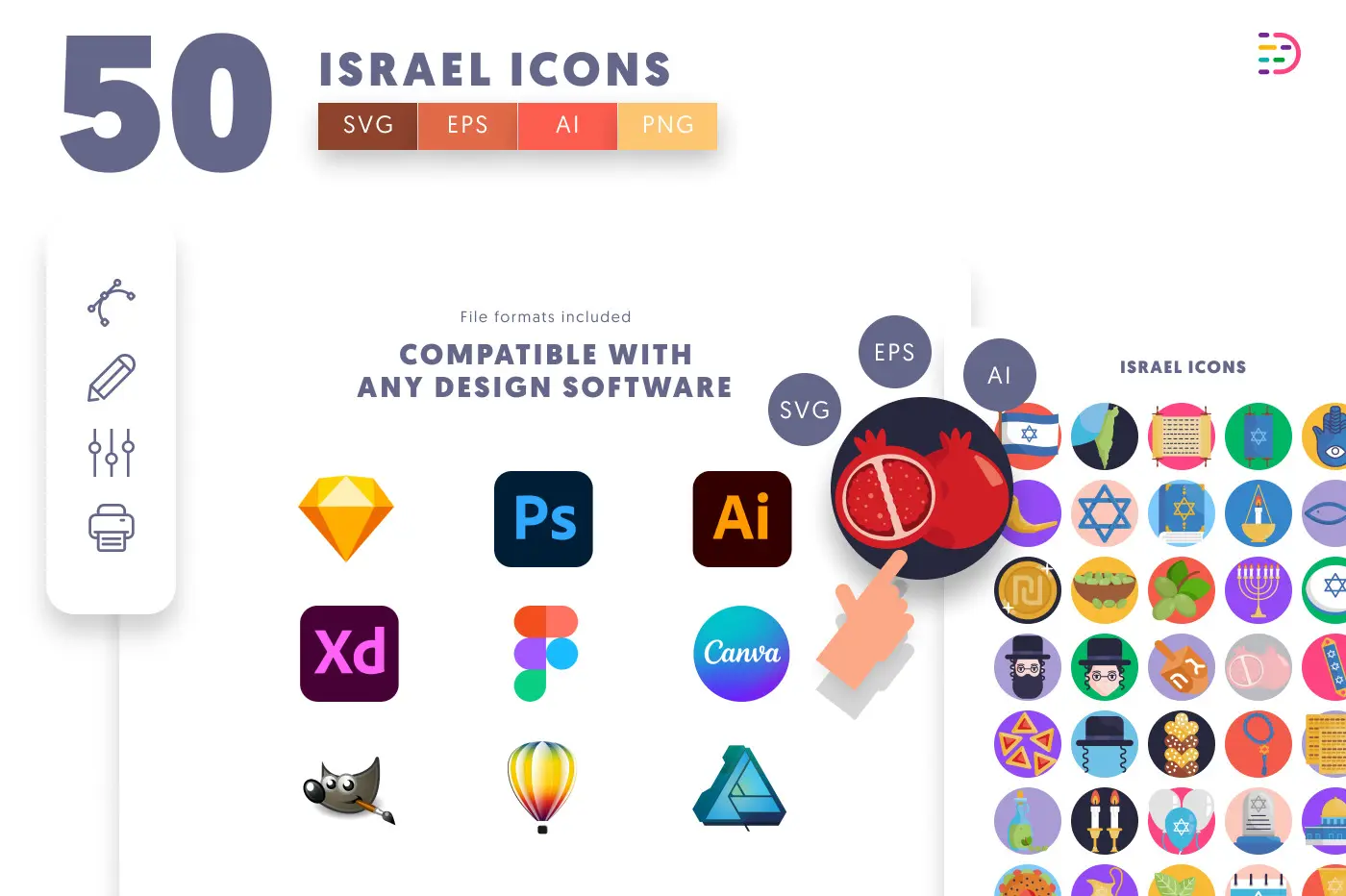 50 Israel Icons preview 8 – flat circle icons in PNG, SVG and EPS