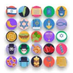 50 Israel Icons – set of colorful flat circle icons