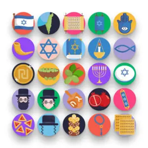 50 Israel Icons – set of colorful flat circle icons