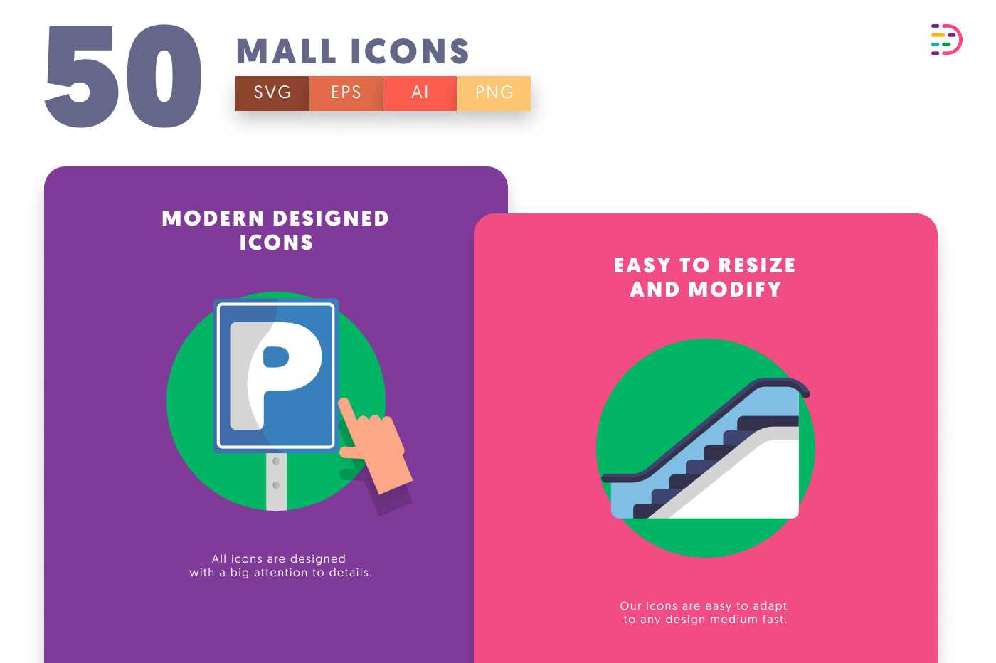 50 Mall Icons cover – illustrated icons in PNG, SVG and EPS