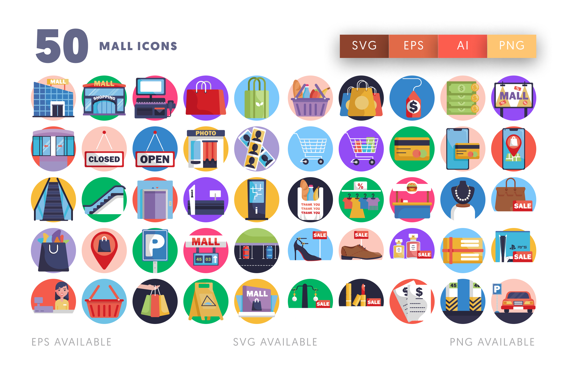 50 Mall Icons – illustrated icon set