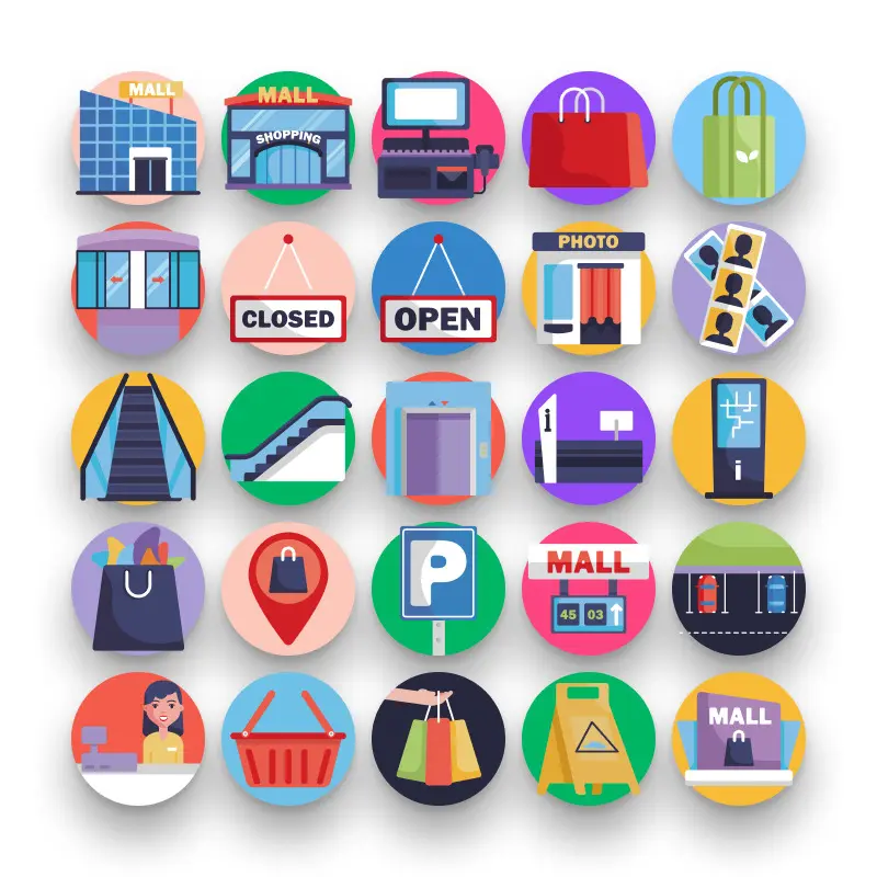 50 Mall Icons – set of colorful illustrated icons